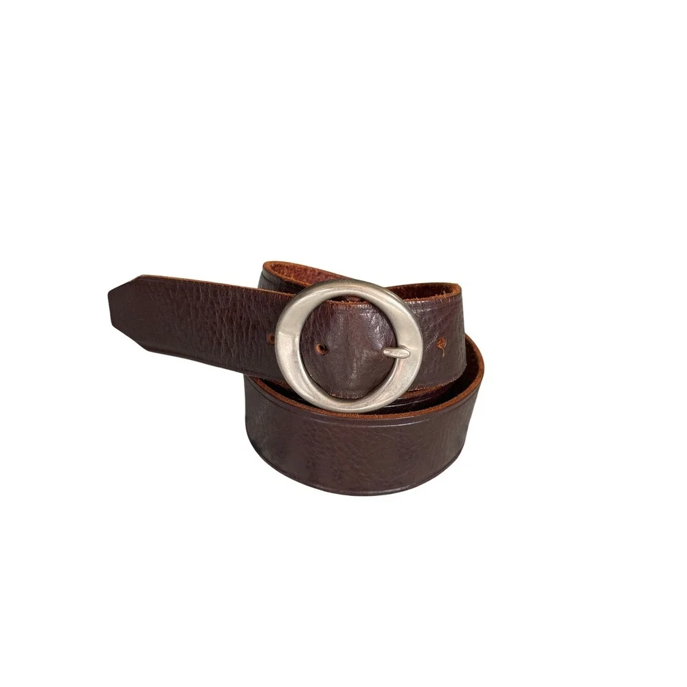 Genuine Leather Dark Brown Belt size XL Silver Oval Buckle Pebbled Texture